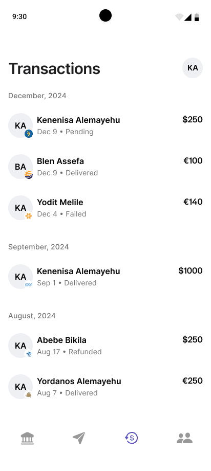 Transaction screen